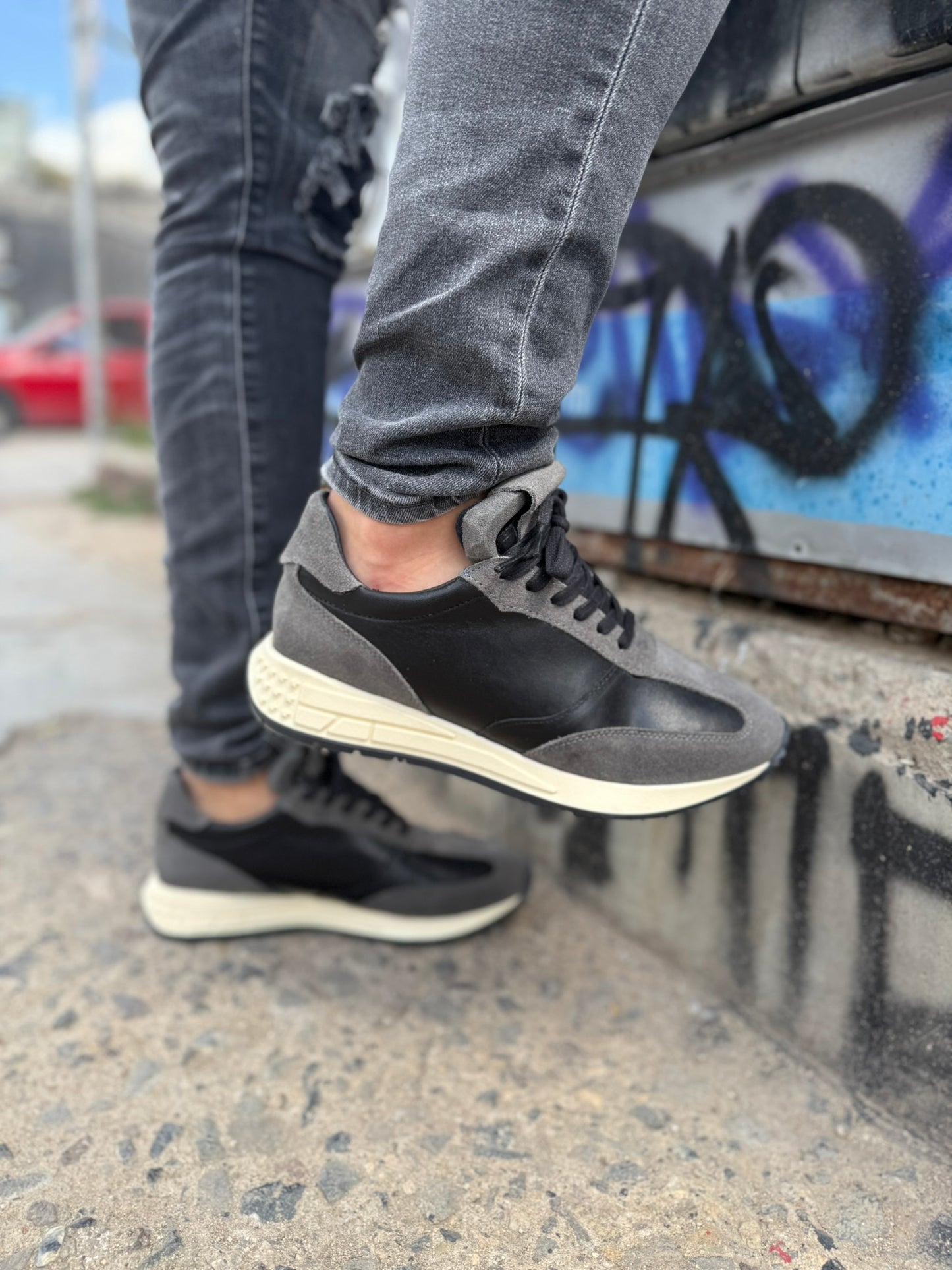 2103 GAMUZA GRIS VITELLO NEGRO